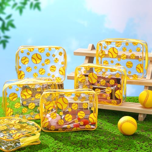 Softball Makeup Bags Bulk - 20 Pcs Softball Gift Bags for Sports Team and Party Supplies - Waterproof PVC, Portable, Reusable