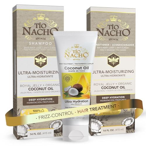Tio Nacho Ultra-Moisturizing Shampoo, Conditioner and Treatment Set with Royal Jelly and Coconut Oil ? Hydrating Hair Care for Dry Hair, Frizz Control & Anti Hair Loss (3pc Bundle)