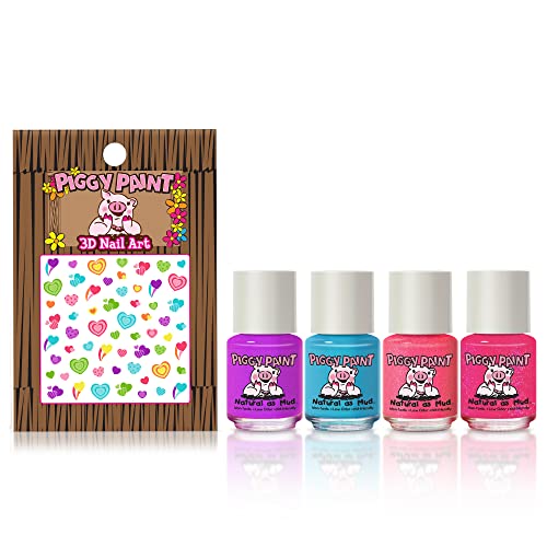 Piggy Paint | 100% Non-Toxic Girls Nail Polish | Safe, Cruelty-free, Vegan, & Low Odor for Kids | Birthday Cake Shake Set (4 Polish + Nail Art Gift Set)
