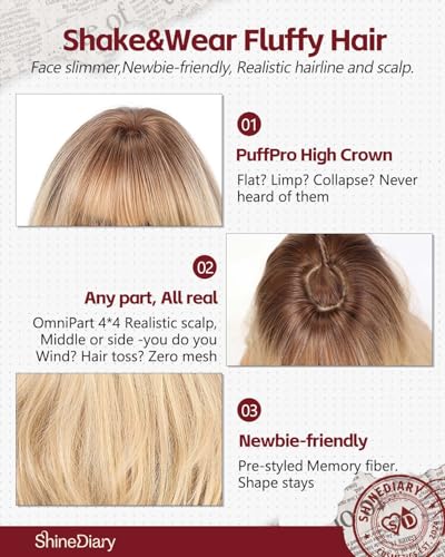 Honey Cream Blonde Wig with Bangs - 22 Inch Layered Voluminous High Crown Style - Realistic Scalp for Women, Versatile & Easy to Wear