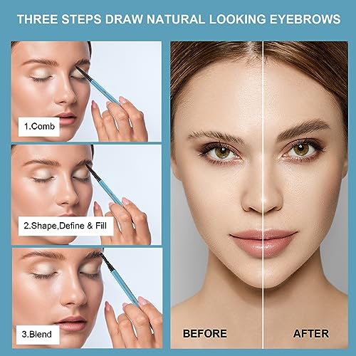 TurritopsisD Eyebrow Pencil Liner ¡¼2-Pack Dark Brown¡½ Waterproof Long-Lasting Retractable Extra-thin Pen Built-in Brush Create Eye Brow Natural Makeup