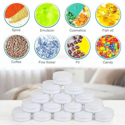 50 Pack 2 oz Aluminum Tin Cans with Lids - White, Bulk Storage Containers
