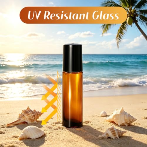 Amber Rose Quartz 10ml Essential Oil Roller Bottles, 60 Pack – Leakproof