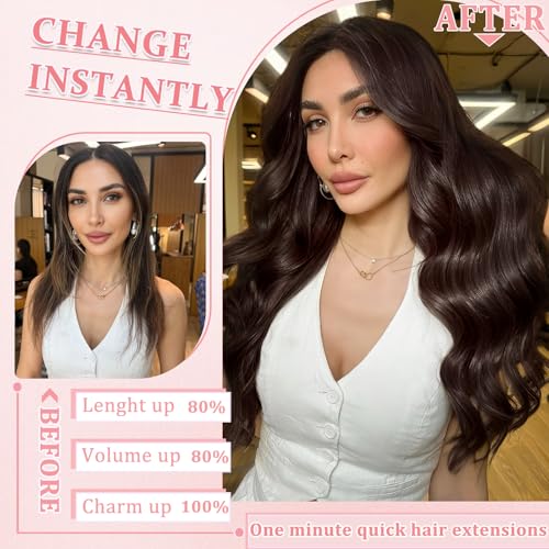 Dark Brown 16-Inch Remy Clip-In Hair Extensions - Natural Human Hair Set, 8pcs
