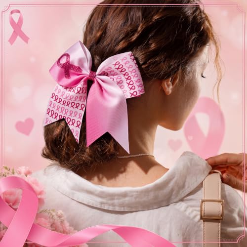 Suncalla 48Pcs Pink Breast Cancer Awareness Cheer Hair Bows Gradient 7'' Bulk