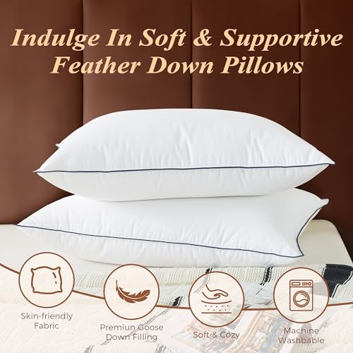 King Size Goose Feather Down Pillow Set - Ultra Comfort 2 Pack