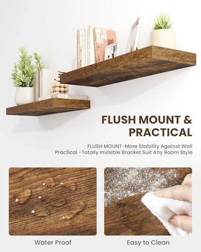 55-Inch Rustic Brown Floating Shelves Set of 2 Wall Mounted Wooden Shelves