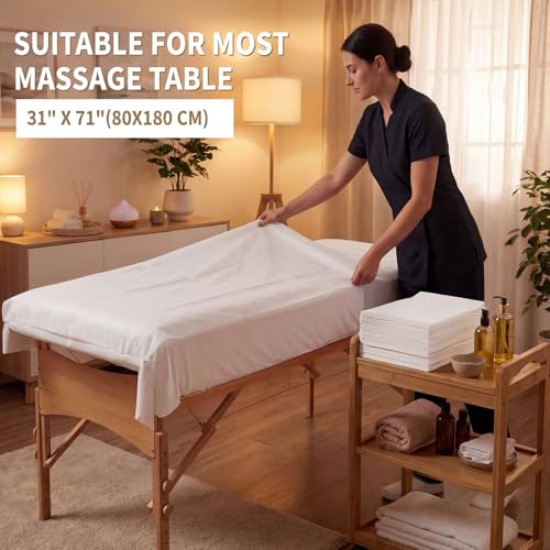 Disposable Bed Sheets 100 Pcs Massage Table Sheet - 31"x71" Ultra Soft Non Woven Fabric Tbale Bed Cover for SPA Waxing Tattoo Beauty Salon Facial Esthetician Table Protector (White)