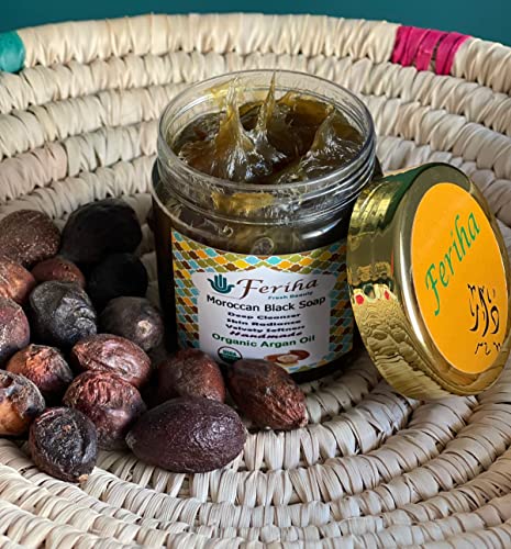 Moroccan Black Soap with Argan Oil & Exfoliating Mitt for Deep Cleansing