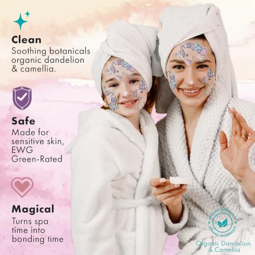 Kids Unicorn Face Masks Skincare Set - Organic Vegan & Kid Safe, 10 Pack