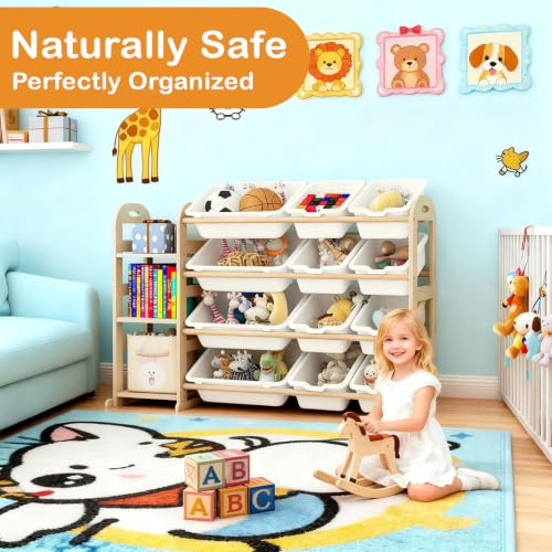 Kids Toy Storage Organizer with 12 Bins and Bookshelf - White, 42" Wide