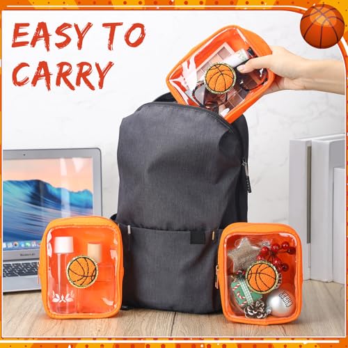Basketball Makeup Bags Set - Orange Transparent Waterproof Travel Organizer for Women, 12 Pcs