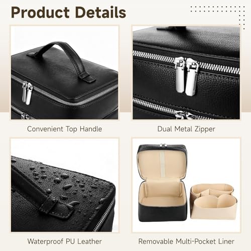 Makeup Vanity Bag for Women Large Capacity Waterproof Cosmetic Organizer with Removable Liner - StyleC Black