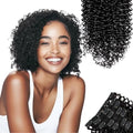 SIYUSI Kinky Curly Clip-In Hair Extensions 12 Inch - Natural Black, 3.52oz, 7Pcs, Waterdrop Clips