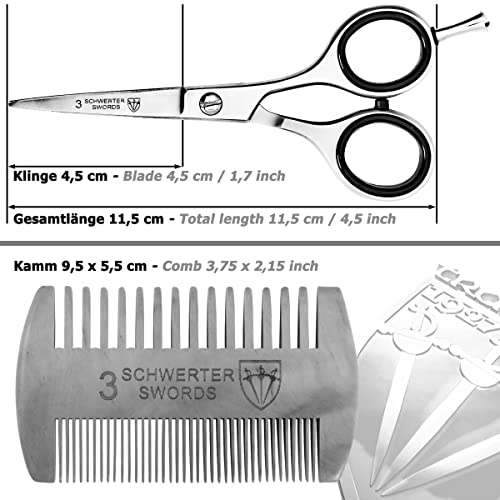 Drei Schwerter 3 Swords Germany Beard, Mustache Scissors With Comb – Stainless Steel, Black Case