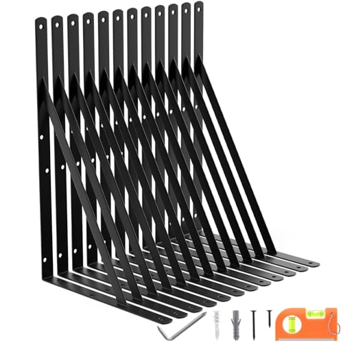 18 Inch Heavy Duty Shelf Brackets - Black 12 Pack Floating Support