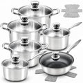 18-Piece Stainless Steel Cookware Set with Nonstick Pots & Pans - Includes Lids & Handles