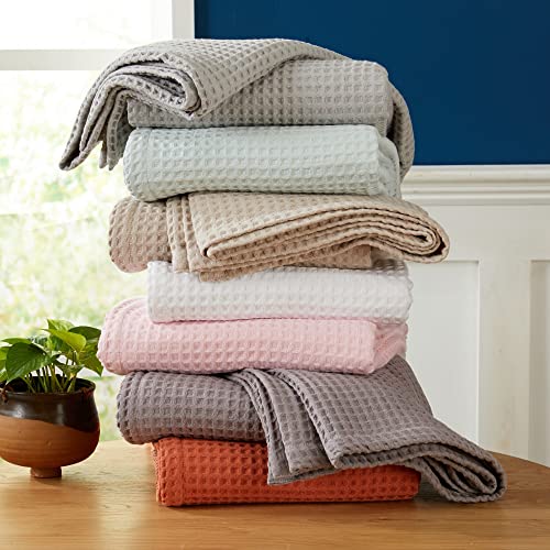 Full/Queen Cotton Waffle Weave Bed Blanket - White, Soft & Breathable