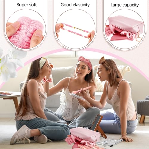 Zeyune 36 Pcs Gifts Sets Bulk for Tween Teen Women Preppy Party Favors Set Preppy Makeup Bag Hair Pin Scrunchies Headbands Bracelets Trendy Stuff Gift for Women Friend Birthday Present(Pink Series)