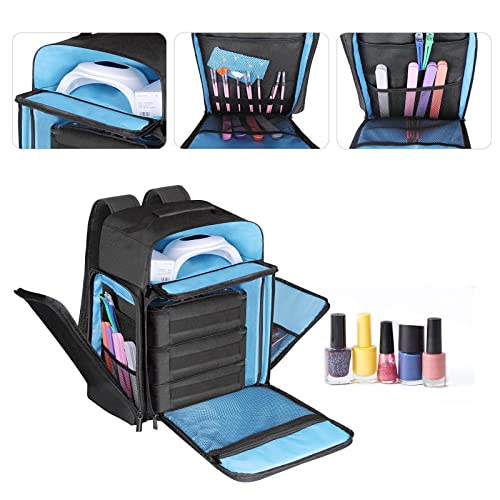 Nail Polish Organizer Backpack Holds 108 Bottles(15ml - 0.5 fl.oz) and a Nail Lamp, with 3 Removable Storage bag for Nail Tech (Black)