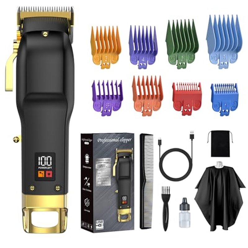 Hair Clippers for Men, Cordless Hair Trimmer Set with 8 Color-Coded Guard, Clippers for Hair Cutting, Beard Trimmer, Barber Accessories for Face, Neck & Manscaping, Ideal Gift, 15Pcs