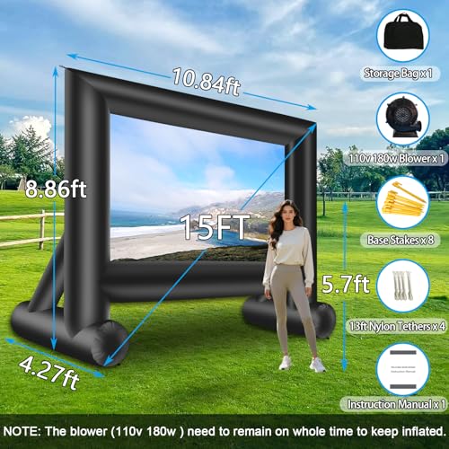 15ft Inflatable Projector Screen with Air Blower & Storage Bag - Front & Rear Projection