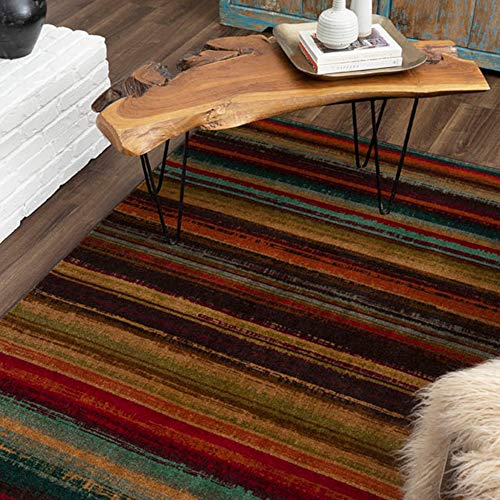 Boho Stripe Area Rug 5' x 8' - Multi Color, Low Pile, Non-Slip Backing