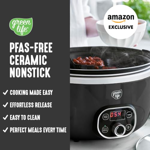 GreenLife 6QT Ceramic Nonstick Slow Cooker Black - Oven & Stovetop Safe
