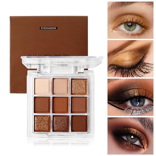 MAEPEOR 9 Colors Eyeshadow Palette Chocolate Brown Matte Glitter Eyeshadow Longlasting Waterproof Smoky Eye Shadow for Girls and Women (Set 12, Chocolate Brown)