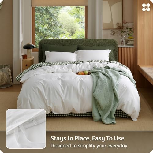 Bedsure Queen Size Linen-Inspired Cotton Duvet Cover Set, 3-Piece, Natural White