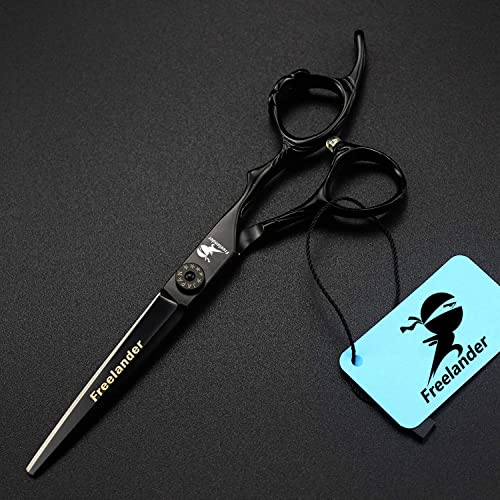 Black 6-Inch Hand Sharpened Hair Cutting Shears Set with Case - Professional Barber Tool - C-Black