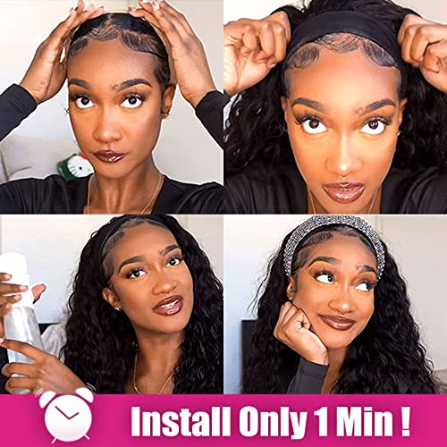 Curly Headband Wig Human Hair - 12 Inch Natural Black, Easy Wear for Black Women - Variation: Curly Headband Wigs / 12 Inch
