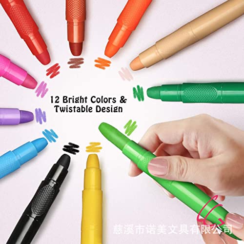 Milcraft Face Paint Crayons - 12 Vibrant Colors Twistable & Washable Face Paint Sticks - Face Painting Kit for Party, Halloween, Belly Painting Kit Pregnancy, Makeup Body Paints for Adults