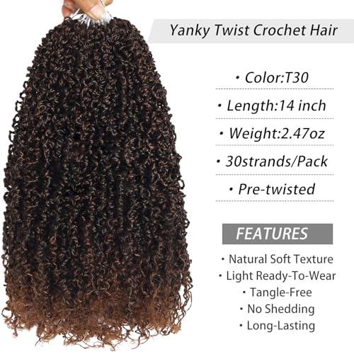 T30 14 Inch Crochet Hair 7 Packs Yanky Twist Pre-Looped Fluffy Curly Braids