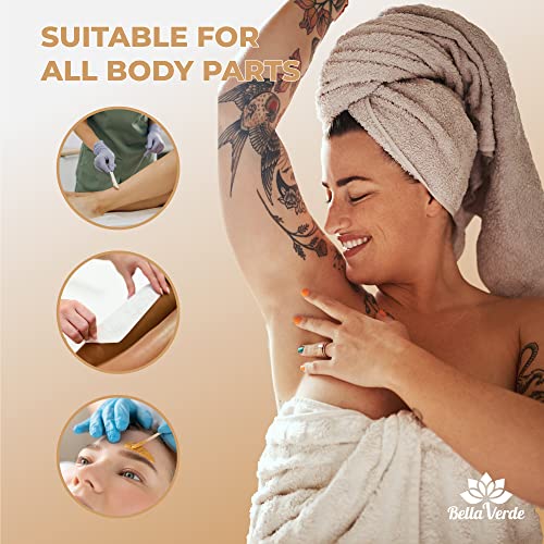 Bella Verde Wooden Wax Applicator Sticks and Non-Woven White Wax Strips - Wooden Waxing Spatulas - Large - 400 count - Hair removal - For Men - Women - Brazilian Eyebrow Home Body Waxing - Prime
