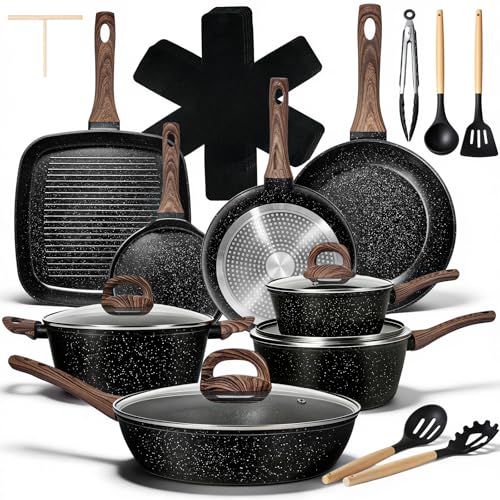 25-Piece Nonstick Cookware Set with Frying Pans & Saucepans - Black