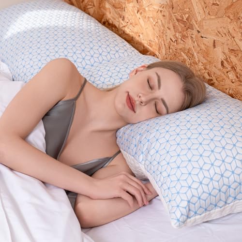 Queen Size Shredded Memory Foam Pillow Set of 4 - Adjustable Support & Cooling Cover