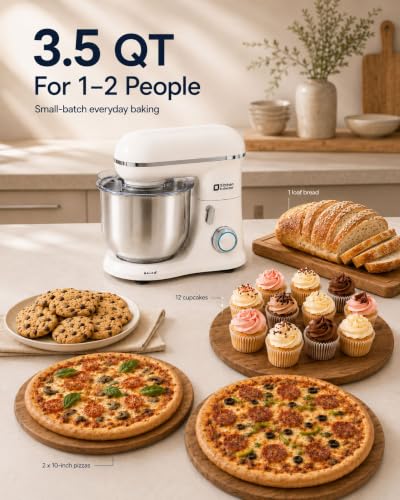 Kitchen in the Box 3.5 Qt Stand Mixer - Cream White Compact Electric Kitchen Mixer for Baking