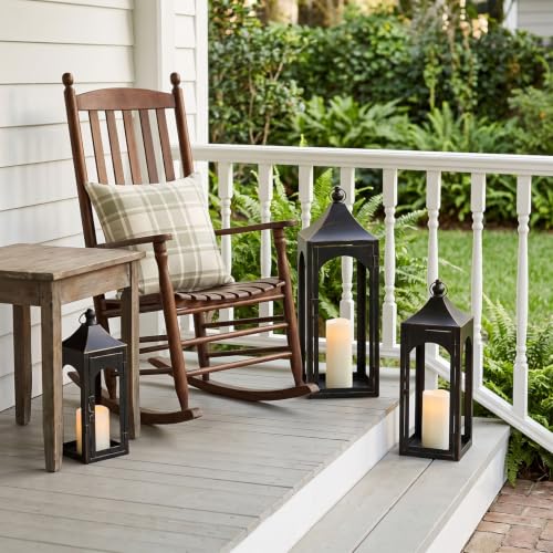 Decorative Lanterns Set of 3 - Bronze Outdoor Metal Candle Holders with LED Candles