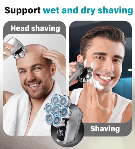 7D Waterproof Electric Head Shaver for Bald Men - Cordless & Rechargeable, Beard Grooming Kit with LED Display
