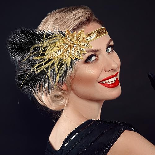 Vintage Flapper Headband with Sequin and Rhinestones for 1920s Costume Women