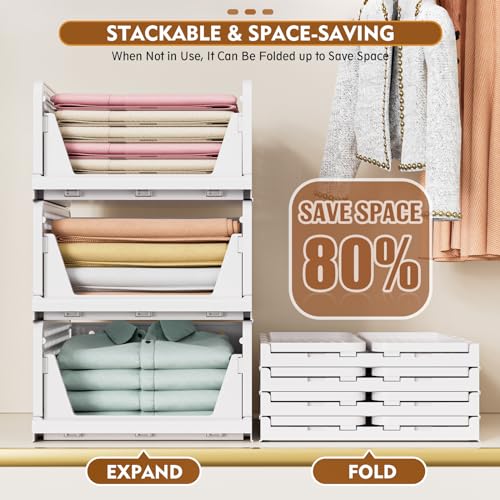 SNSLXH Pink 5 Pack Stackable Closet Organizer Bins - Foldable Storage Containers