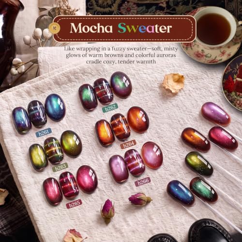 Beetles Mocha Sweater Cat Eye Gel Nail Polish Set, 6 Colors, 9ml - Brown Nude Gold Variation