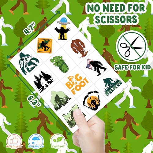 96 PCS Funny Bigfoot Jungle Sasquatch Giant Pre-Cut Temporary Tattoos for Kids | Super Cute Themed Birthday Party Favors, Supplies, Decorations, Monster Fake Tattoo Stickers, Gifts For Boys & Girls