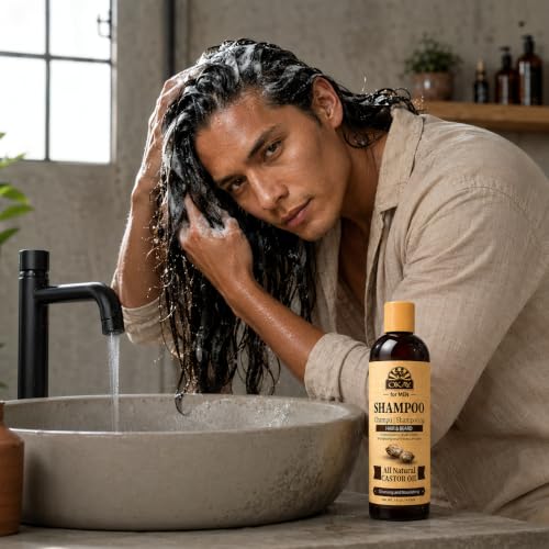 OKAY Castor Oil Hair & Beard Shampoo - Hydrating, Strengthening, Sulfate-Free 16 Oz