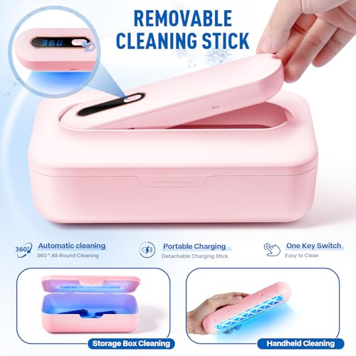 Pink Portable UV Nail Tool Cleaner Box with Blue Light – Rechargeable & Auto Shut-Off