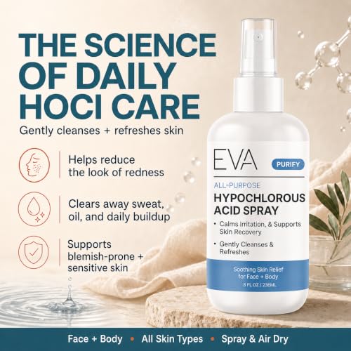 Eva Naturals Hypochlorous Acid Spray 8 Fl Oz Pack of 2 - Face & Body Mist for Sensitive Skin, Redness & Irritation Relief