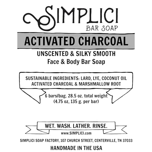 Simplici Activated Charcoal Natural Soap (smooth + for sensitive skin) 6 Bar Value Bag. Palm Free.