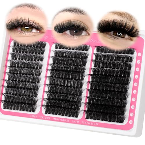 Lash Clusters 60D 80D 100D Mix Individual Lashes Clusters Luxury Versatile 3D Full Eyelash Clusters 12-18MM Thick Volume Cluster Eyelash Extensions Waterproof D Curly DIY Fake Mink Eyelashes Extension