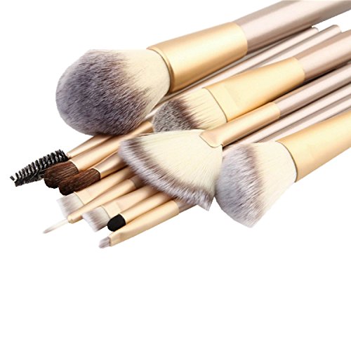 Pro Kabuki Makeup Brush Set 12Pcs: Soft Horse Hair + Synthetic Bristles for Face/Eye Makeup - Travel Case Included